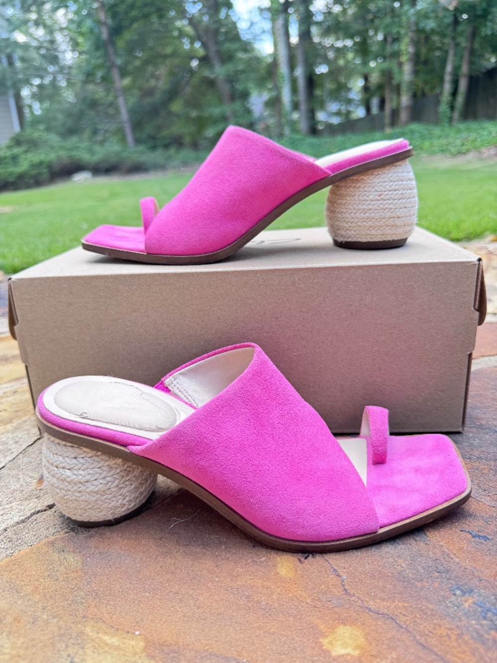 Antonio Melani Brynlee Pink Suede Raffia Heel Sandals Size 7M